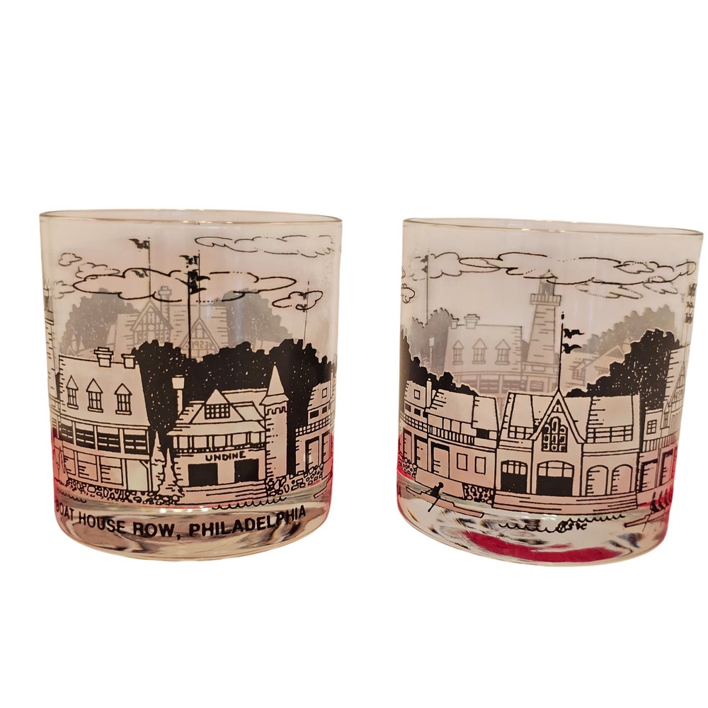 Carl Whitney Bucks Briard Boat House Row Philadelphia Highball Glasses Set of 2